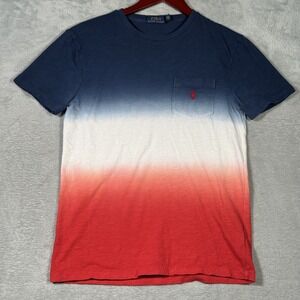 Polo Ralph Lauren Shirt Mens Small Red White Blue Gradient Pocket Tee‎ Tie Dye